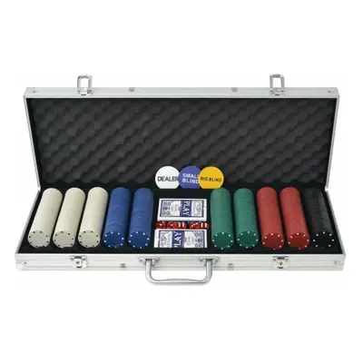 vidaXL Poker Set with Chips Aluminium Playing Card Game Case Casino Dice