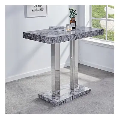 Melange Marble Effect High Gloss Bar Table In Dark Grey