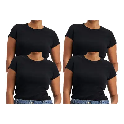 (XS) 4x Bonds Womens Icons Crew Neck Tee Top Ladies Comfy T Shirt Black CR9DI Bulk