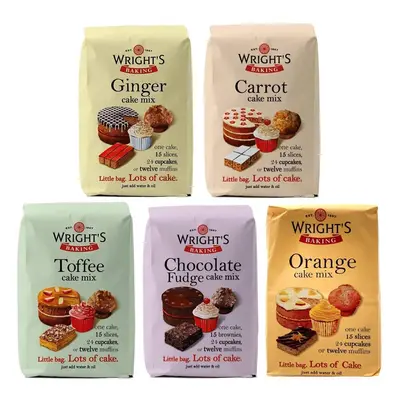 Wright's Baking Cake Mix Selection Pack - Ginger, Carrot, Toffee, Chocolate Fudge & Orange (One 