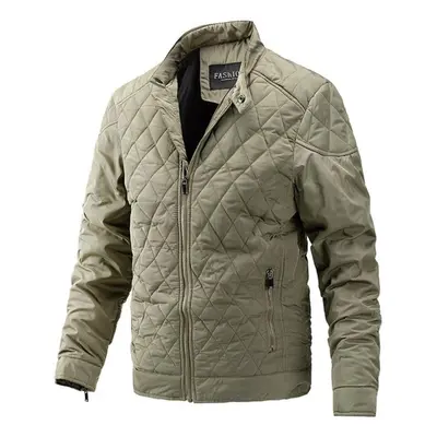 (khaki, M) Fashion Autumn Jacket Man Stand Collar Jacket Mens Cotton Windbreaker Jackets Coat Me