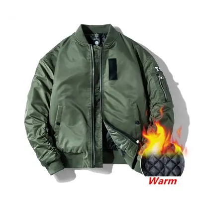 (green, XXXXL) Men&apos;s Classic Bomber Jacket Autumn Winter Male&apos;s Long Sleeve Thick Flig