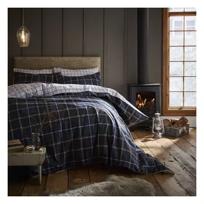 Catherine Lansfield Brushed Cotton Tartan Check Double Duvet Set Navy