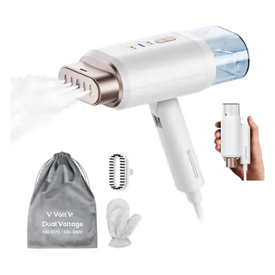 (White 220v/120v-dual Voltage) 1200W Portable Garment Steamer with 180ml Detachable Water Tank, 