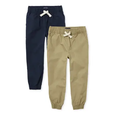 The Children's Place Boys Stretch Pull on Jogger Pants Flax/Tidal 2-Pack 16Husky