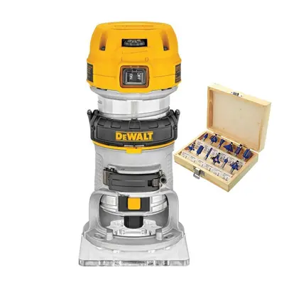 Dewalt D26200 900w Compact Fixed Base Corded Router 110v + Piece Bit Set