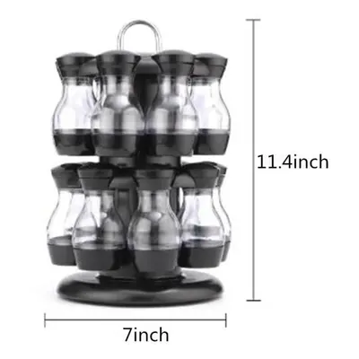 (black, Jars ABS) Rotating Spice Jar Rack Kitchen Countertop Display Organizer Spice Bottle Hold