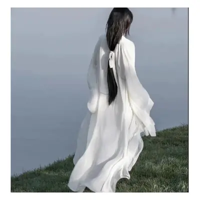 (white, 2XL) Chinese Wei And Jin Dynasty Style Hanfu, Ethnic Dance Costume, White Elegant Fairy 