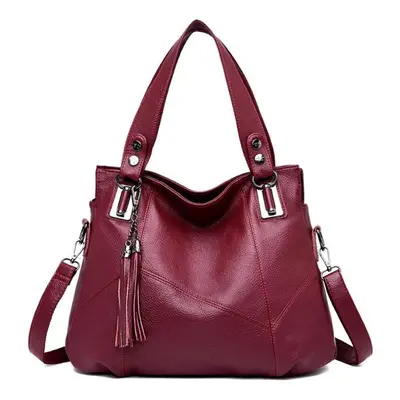 (burgundy) Women Bag Leather Cowhide Tassel One Shoulder Bag Women Fashion Soft Leather Messenge