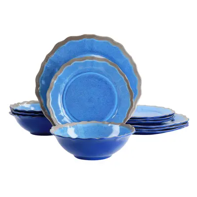 Elama Roma12 Piece Melamine Dinnerware Set, Blue