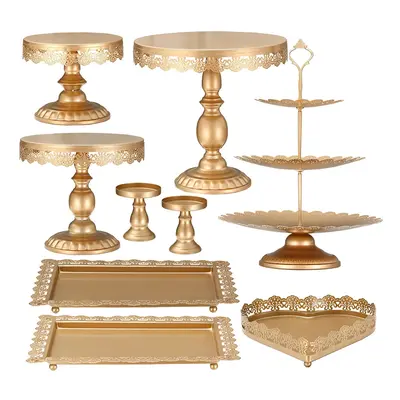 Set of Pieces Gold Metal Cake Stand Set, Metal Round Cake Stands Set Cupcake Holder Dessert Disp