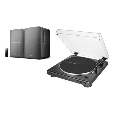 (Black) Audio-Technica Bluetooth AT-LP60XBT Turntable Black + Edifier R1280DB Speakers Package