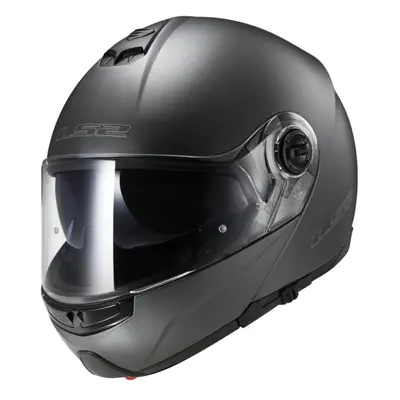 (Large) LS2 FF325 Strobe Matt Titanium Flip Front Motorcycle Helmet with Drop Down Sun Visor