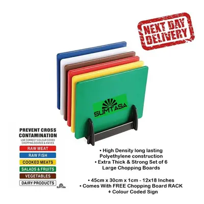 Extra Thick Colour Coded Chopping Board Strong Boards 6pcs - 12x18