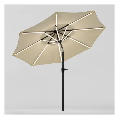 (Beige) Large Solar Powered LED Patio Umbrella for Outdoor Garden Patio