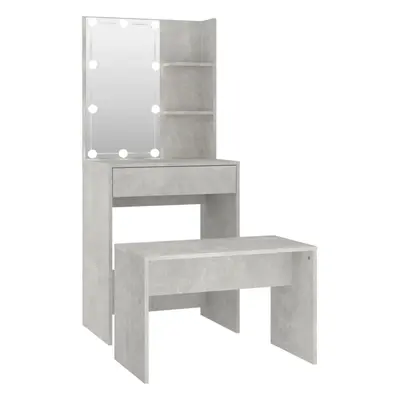 vidaXL Dressing Table Set with LED Concrete Grey Engineered Wood Makeup Table