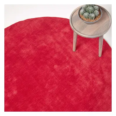 (150 cm Round, Red) Hand Tufted Plain Cotton Large Round Rug