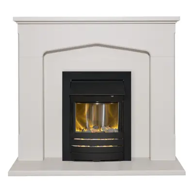 Adam Cotswold Fireplace Suite in Stone Effect with Helios Electric Fire in Black, Inch