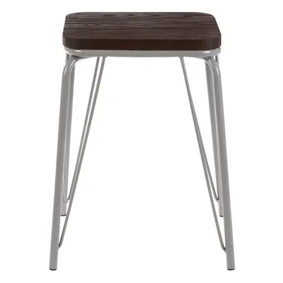 Sturdy And Reliable Grey Metal and Elm Small Wood Stool, Small Square Stool, Wooden Stool for Ho