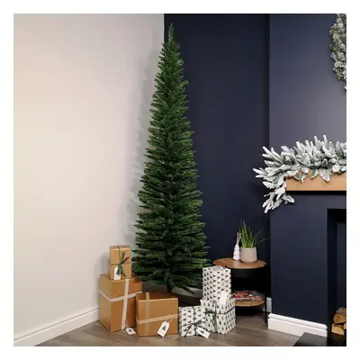 8ft (2.4m) Pencil Style Slim Artificial Christmas Tree in Plain Green