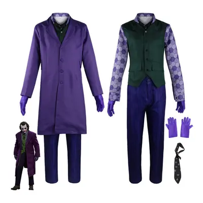 (L) Batman The Dark Knight Joker Cosplay Costume Outfits Full Set for Adult Halloween Party Fanc