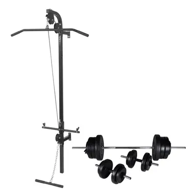 vidaXL Wall-mounted Power Tower with Barbell and Dumbbell Set 60.5kg Station