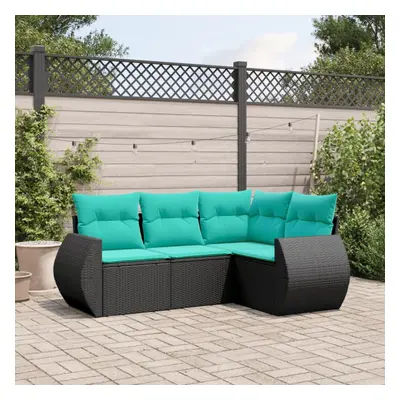 vidaXL Piece Patio Sofa Set with Cushions Black Poly Rattan