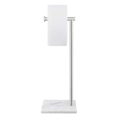 (Brushed Steel) Free Standing Toilet Roll Holder Stand Bathroom Tissue Paper Holder with Marble 