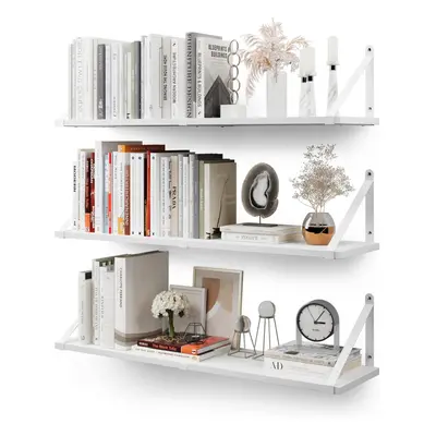 (White) Wall Mounted Floating Book Shelves for Wall Set of 3, 80cm x 20cm Shelf Bookshelf