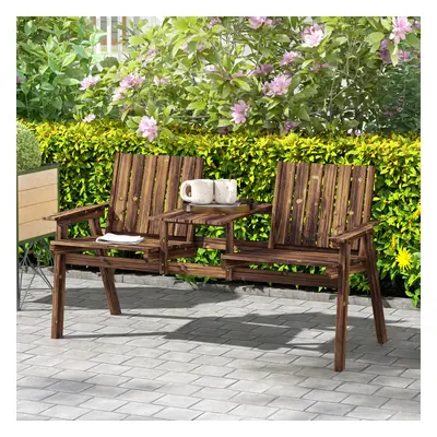 Outsunny 2-Seater Wooden Garden Bench with Armrest, Carbonised Finish