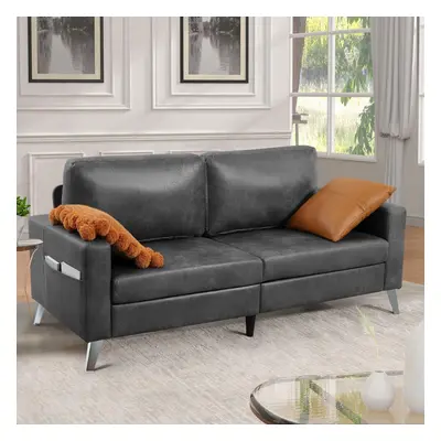 (Grey, Faux Leather) YODOLLA 2m Sofa Couch Modern Decor Furniture