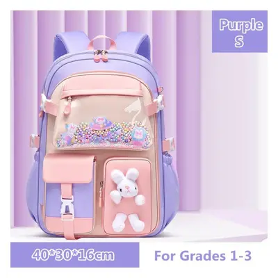 (purple, S) Cute Princess Schoolbag Waterproof Backpack For Primary School Students 1-3-6 Grade 