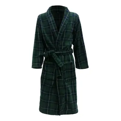 John Christian Men's Fleece Robe Green and Navy Tartan (L/XL)