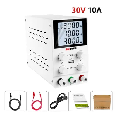 (white) Adjustable Dc Power Supply 30v 10a Laboratory Lcd Screen Protect Eyes Stabilized Voltage