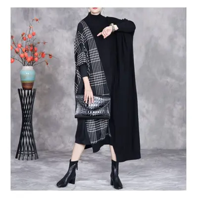 (as the picture, One Size) Johnature Woman Autumn Personality Splicing Lattice Loose Irregular F