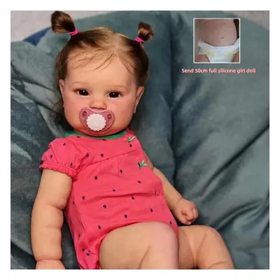 (as the picture, 50cm full slicone girl) Original Brand 60cm Cloth Body Reborn Doll Maddie Soft 