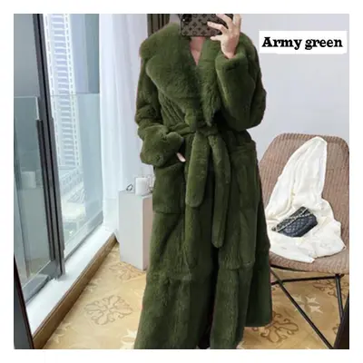 (army green, XL) Winter Women Fashion Coat Color Plus Size Coat Luxury Jacket Fur Coat Ladies Wa