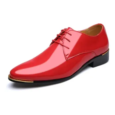 (red, 43) New Men&apos;s Business Casual Shoes Fashion Bright Leather Formal Men&apos;s Shoes