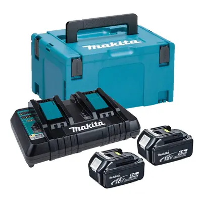 Makita BL1850 18v x 5.0ah Lithium Batteries DC18RD Dual Port Charger + Makpac