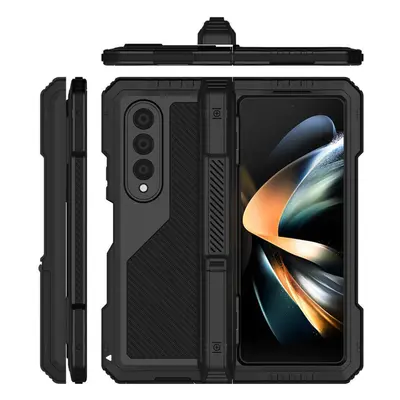 (black, galaxy z fold 5) Luxury Armor Metal Case With Kickstand Layers For Samsung Galaxy Z Fold