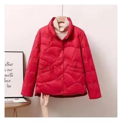 (red, L) Winter Down Jacket Women Stand Collar Fashionable White Duck Down Coat