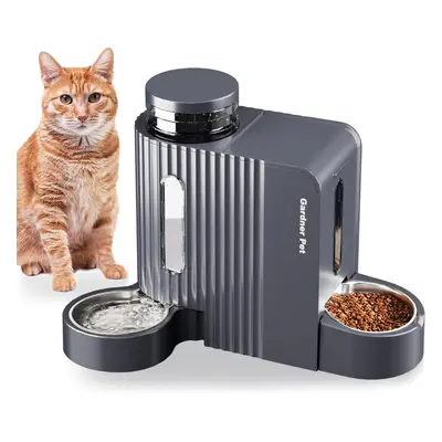 (3L*2, Dark Gray) in Automatic Cat Feeder and Water Dispenser 3L*2, Cat bowls with Stainless Ste