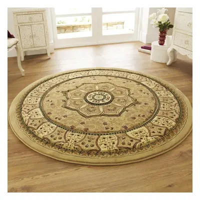 Heritage Circular Rugs in Beige Traditional Soft Powerloomed Mats 150x150cm