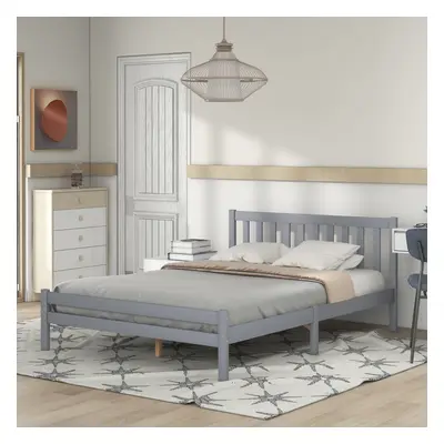 (Grey) x cm Double Bed 4ft6 Solid Wooden Bed Frame