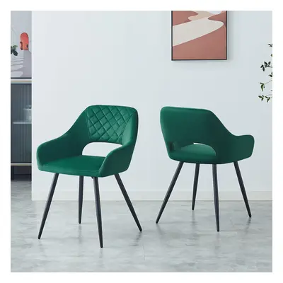 (Green) 2X Dining Chairs Velvet Metal Leg Upholstered UK