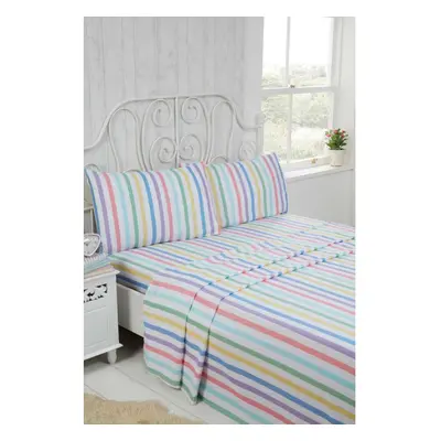 (Super King, Multi) Candy Stripe Brushed Cotton Bedding Set Duvet Cover Set