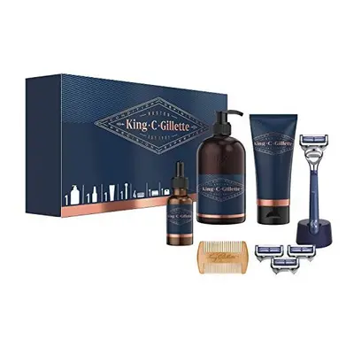 King C. Gillette Beard Grooming Kit for Men, Neck Razor + Razor Blade Refills + Shave Gel, ml + 