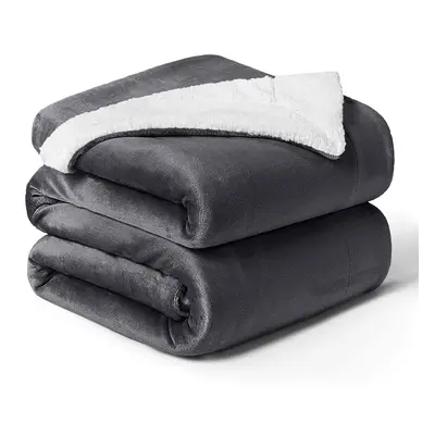 (Grey, 230x270 cm) Soft Sherpa Blankets Fleece Throw Bed Sofa Travel