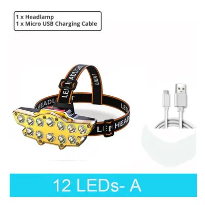 (12 LED V1) LED Headlamp Rechargeable Fishing headlight Super Bright Camping Lantern Light Water