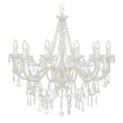 vidaXL Chandelier with Crystal Beads 12x E14 Bulbs White Ceiling Lamp Hallway